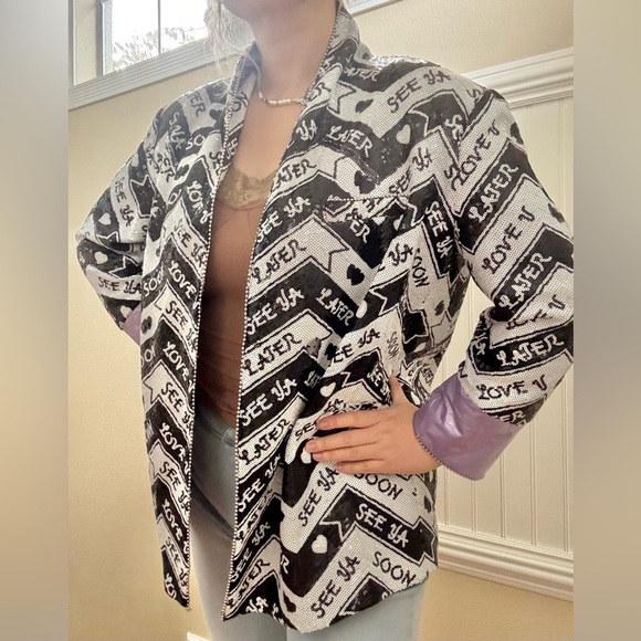 Chic Black and White Patterned Jacket Blazer - Picture 7 of 12
